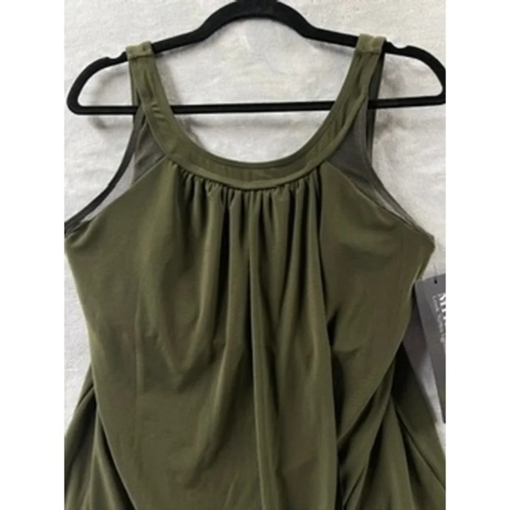 NWT Miraclesuit Ursula Tankini Top Nori Draped Scoop Neck Swimwear 14 $128